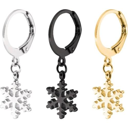 New Fashion Snowflake 316L Stainless Steel Jewelry Gold Black Plated Small Stud Earrings for Woman Earrings 30pcs/lot