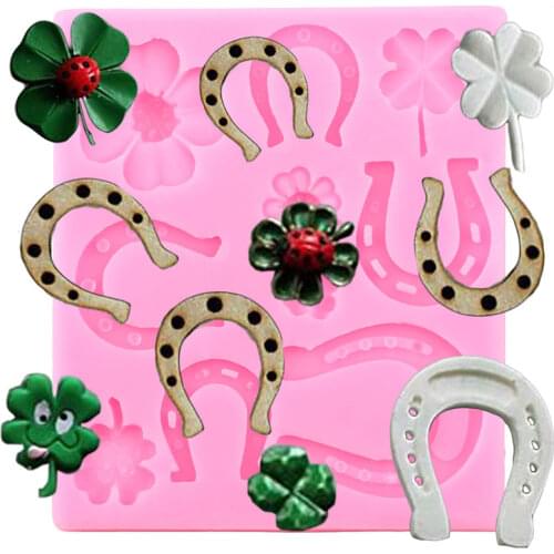 Four Leaf Clover Silicone Mold Horse Shoe Cupcake Topper Fondant Cake Decorating Tools Clay Candy Molds Chocolate Making Moulds