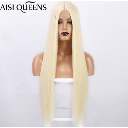 AISI QUEENS Straight Blonde Synthetic Wigs Long Middle Part Hairline Wig for Women Black Red White Daily Hair