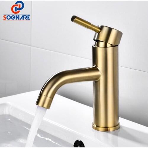 SOGANRE Basin Faucets Promotions Bathroom Faucet Round Brushed Gold Basin Mixer Tap Bathroom Small Sink Faucet Brass Water Tap