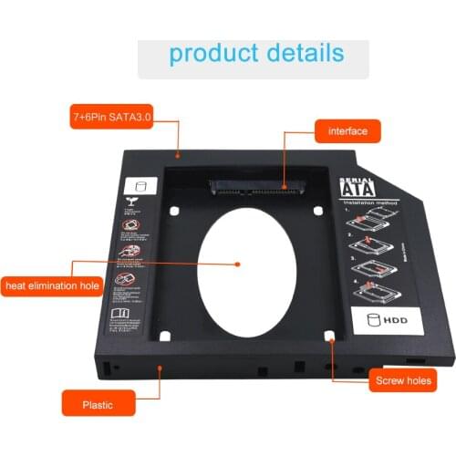 TISHRIC 9.5mm/12.7mm HDD Caddy Plastic SATA 3.0 Universal Optibay HDD Case For 2.5" SSD Hard Disk Enclosure Laptop DVD/CD-ROM