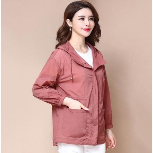 Summer Sun Protection Clothing Spring Autumn Thin Womens Jacket Coat Long Sleeve Casual Hooded Windbreaker Outerwear Female