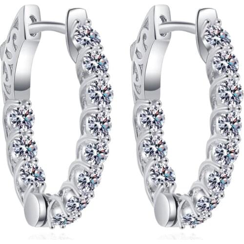 Beritafon 925 Sterling Silver Hoop Earring Crystal Inside Out Oval Shape for Women or girls