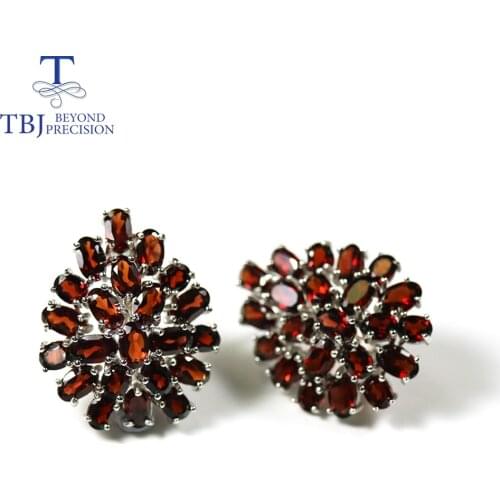TBJ,The latest flower shape garnet clasp earring 925 sterling silver fine jewelry for women daily wear fashion as Chrismas gift