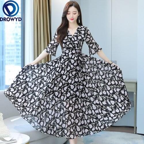 Plus Size 2021 Summer Women Dress Fashion Loose Chiffon Print Beach Dress Casual Short Sleeve Elegant Sexy Party Lady Dresses