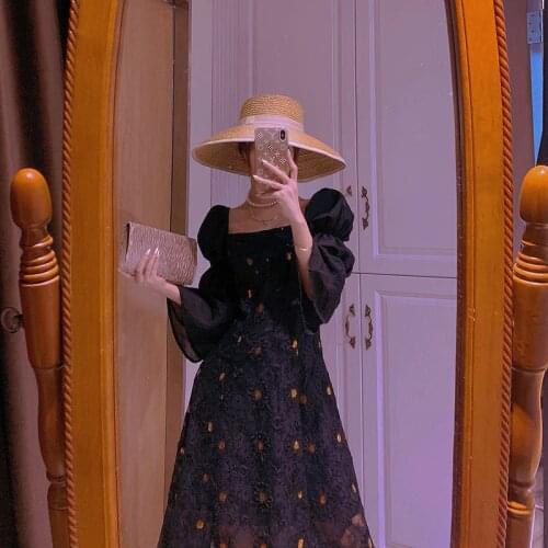 Women Spring Print Floral Midi Dress Vintage Franch Female Lace Patchwork Dress Casual Square Collar Lady Boho Vestidos