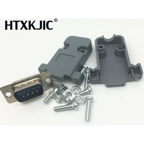 10Set RS232 serial port connector DB9 Male socket Plug connector 9 Pin copper RS232 COM adapter with Plastic Case DIY