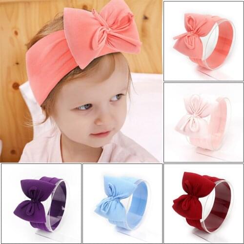 2020 Spring Autumn Newborn Cotton Headband Big Bow Solid Color Elastic Baby Girl Headwrap Princess Baby Photography Props
