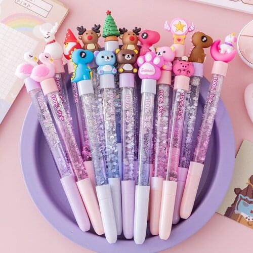 36 pcs/lot Cartoon Animal Quicksand Oil Gel Pen Cute 0.5 mm black ink Signature Pens Office School Writing Supplies gift