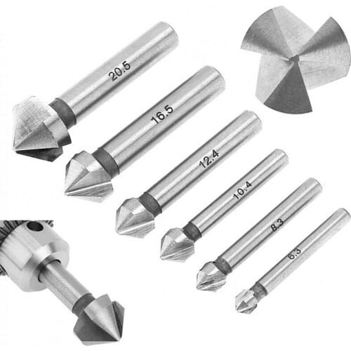 6 Pieces Metal Countersink Drill Bit 3 Flute HSS CO Hard Three Edge Chamfer Chamfering End Mill Cutter Round Shank Dewalt Tools