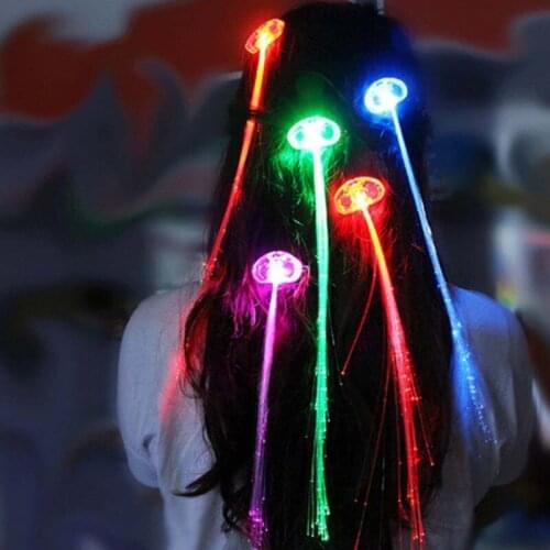 60PC Multicolor color Change LED Flashing Fiber Optic Hair Braid Barrettes Lights for Party Light Up Headband Glow Supplies