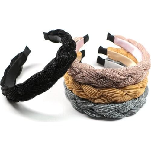 Geebro Hair Accessories Shiny Stripe Weaving Hairbands Braided Headband Women Hair Hoop Fashion Hair Bands Bezel Headdress Girl