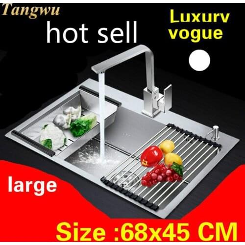 Free shipping Apartment luxury kitchen manual sink single trough do the dishes 304 stainless steel hot sell large 680x450 MM