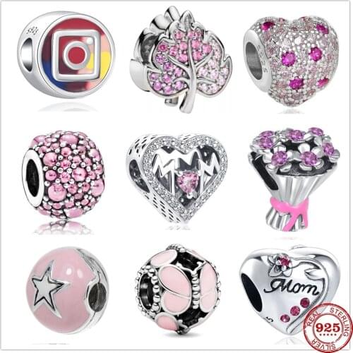 New 925 Sterling Silver Pink Zirconia Mom Mum Butterfly Dog Paw Charm bead Fit Original Pandora Bracelet DIY Jewelry For Women