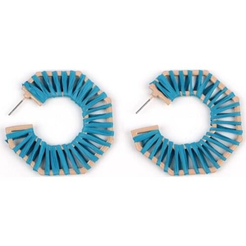 C Shape Handmade Raffia Rope Braided Paint Metal Pendant Dangle Earrings for Women Florate Brand New Bohemian Ladies Earrings