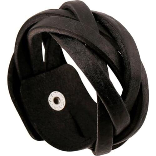 Black Vintage Hippie for Men Women Buckle Bracelet Fashion Punk Braid Genuine Leather Wrap Bangle Retro Charm Wristbands Jewelry