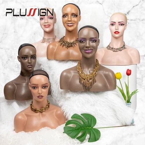 Plussign Manequin Head For Wigs Smiling Face Mannequin Head With Shoulders Wig Display Female Maniquin Head With Ear Holes