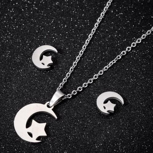 Hfarich Dainty Classic Moon Star Jewerly Sets for Women Stainless Steel Valentines Girls Jewelry New Year Ornaments Colar