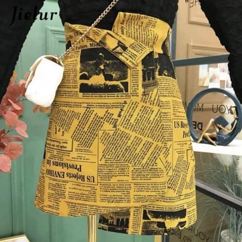 Jielur Women Printing Skirt Sexy Casual Mini Skirts Vintage Harajuku Slit Slim Skirts for Girls Korean High Waist Faldas Skirt