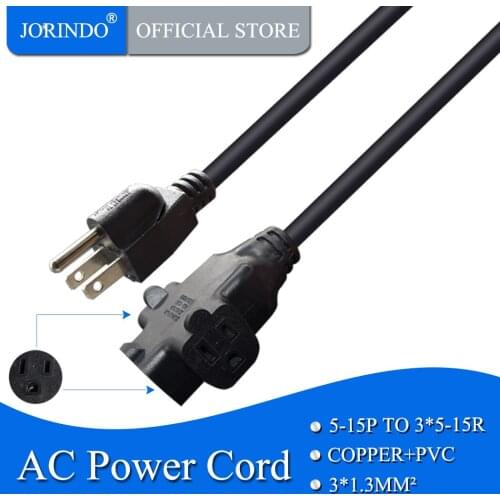 JORINDO 0.9M/3FT,NEMA 5-15P TO 3*5-15R AC power cord,American Standard 3 Pin Male To Triple Female Power Adaptor Cable