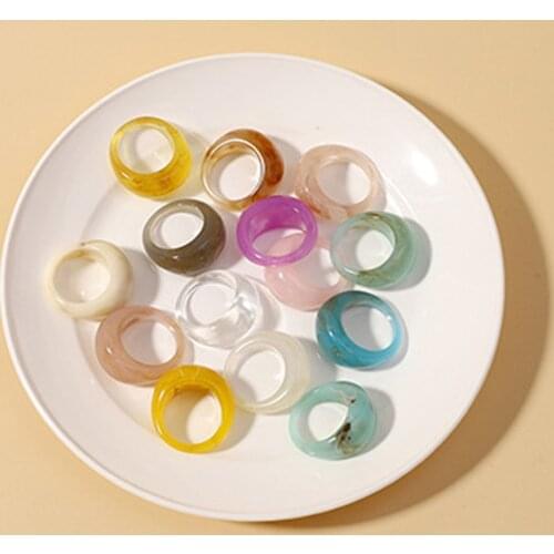Korea Fashion Vintage Simple Aesthetic Acetate Colorful Acrylic Irregular Round Rings For Women Girls Jewelry Accessories Gifts