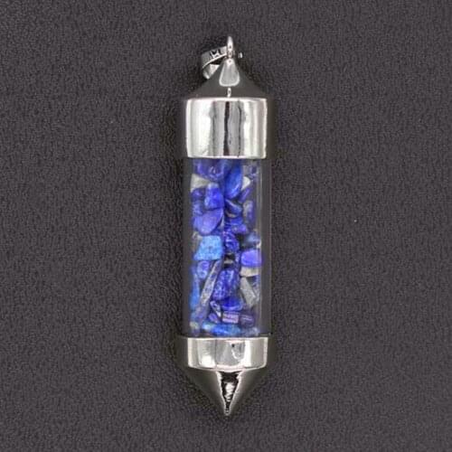 Trendy-beads Silver Plated Wish Bottle with Small Lapis Lazuli Pendant For Gift Meditation Jewelry