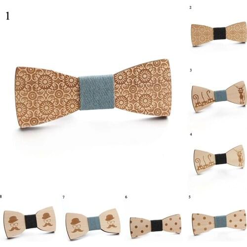 Bow Ties For Men Collar Flower Fashion Bowknot Wooden Tie Smooth Collar Retro Wooden Neck Ties Adjustable Strap Vintage Bowtie