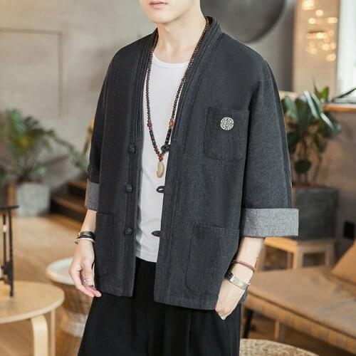 Man Retro Chinese Top Traditional Chinese Clothing For Men Tang Suit Casual Hanfu Men Plus Size Linen Buckle China Jacket 30515