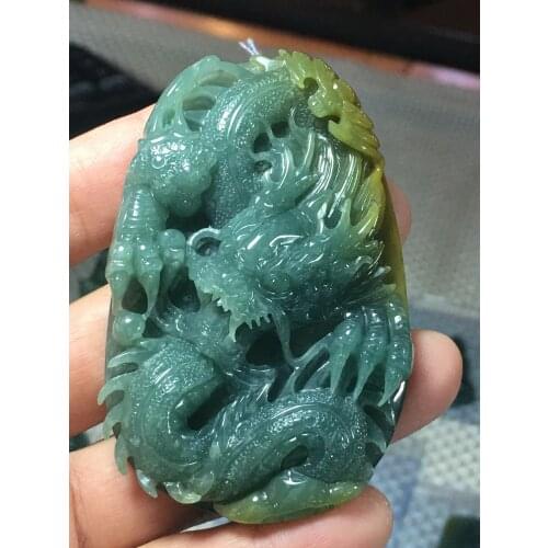 Natural Myanmar jade A HandCarved dragon jadeite jade emperor green jade pendant jade necklace pendants jewelry necklaces men