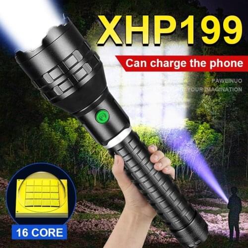 NEW XHP199 Outdoor Most Powerful Led Flashlight Torch Light Rechargeable Tactical Flashlight 18650 Xhp90 Hunting Usb Flash Light