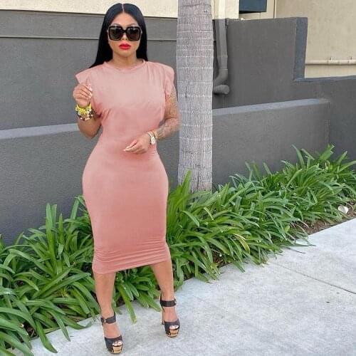Solid Color Elegant Ladies Sweet Maxi Dress Short Sleeve with Shoulder Pads Vestido Skinny Slim Fit Long Dress Evening Partywear