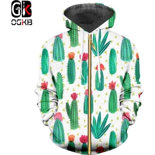 OGKB Hoodies Men /Women Sudaderas Hombre Hip Hop Mens Leisure Zipper Jacket Print Cactu 3d Hoodie Sweatshirt Slim Fit Hoody 6XL