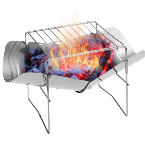 Camping Stove 2-in-1 Portable Folding Stainless Steel Barbecue Grill Camp Firepit Outdoor Camping Backpakcing Wood Burning Stove