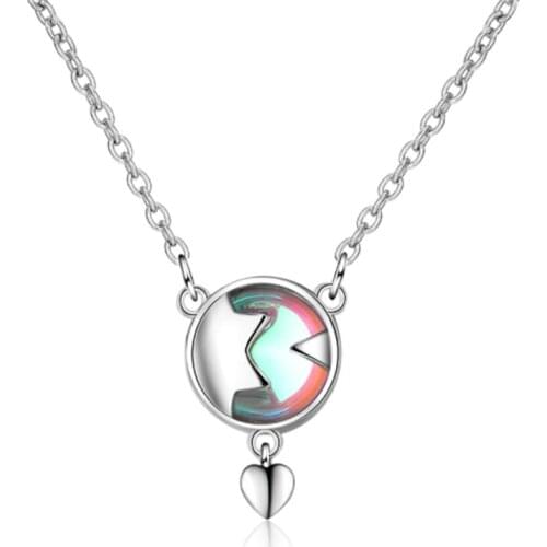 Silver plated stars multicolored artificial moonstone heart-shaped art small fresh short necklace SE006