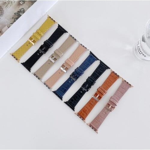 40mm 38mm 42mm 44mm leather watch bands For Apple Watch luxury Strap Bamboo Strap Crocodile Pattern Sport Bracelet Strap Series