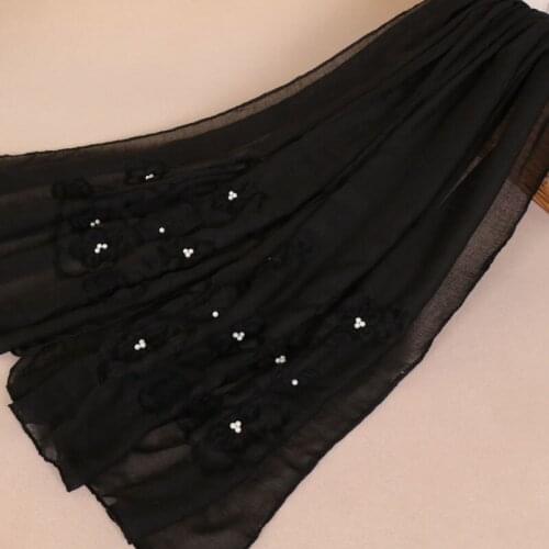 2019 New Cotton Scarf Solid Color lace pearl National Wind Long Scarves For Women Wrap Shawl Stole 58