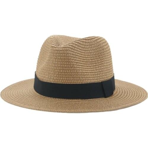 Women men sun hats black wide brim ribbon band straw hats classic simple vintage casual jazz caps beach travel outdoor sun hats