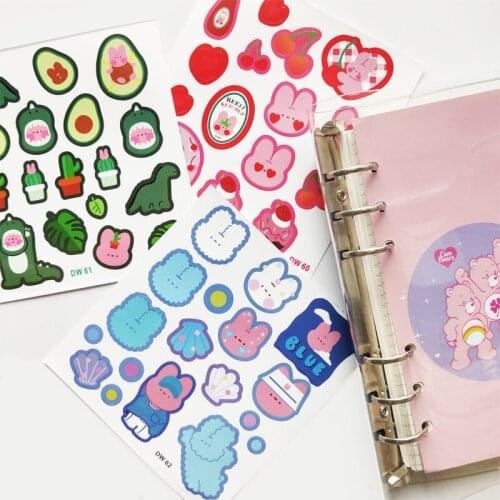 Ins Cartoon Rabbit Avocado Cute Stickers 3pc Labels Post It Mobile Phone Diary Album Stick Stationery DIY Decorative Sticker