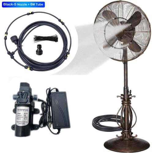 Water Misting Cooling Fan Ring System with 12V Self Priming Pump for Cafe Restaurant Outdoor Sprayer Misting