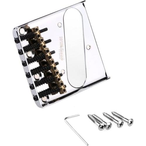 Wilkinson 54mm(2-1/8 inch) String Spacing Vintage Ashtray Tele Bridge 6 Brass Saddles for Telecaster Style Guitar, Chrome
