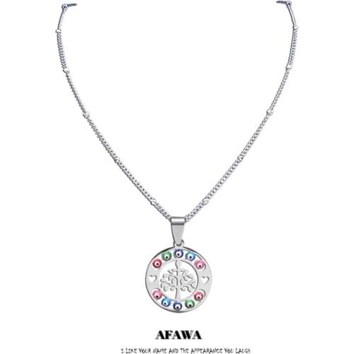 Turkey Eye Stainless Steel Islam Colorful Tree of Life Charm Necklace Silver Color Chain Necklaces Jewelry ojo turco N5213S01
