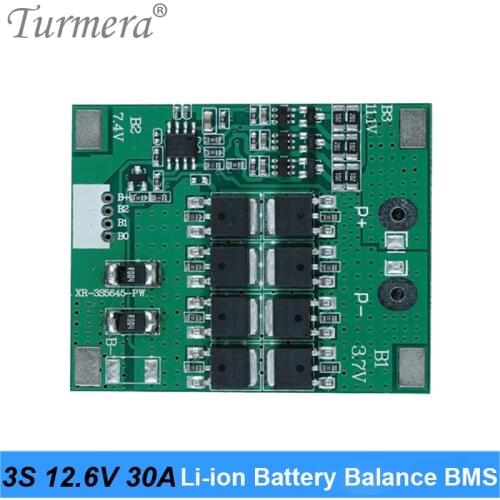 Turmera 3S 10.8V 12.6V 30A Lithium Battery BMS Protection Board Balancing for 12V Screwdriver and Uninterrupted Power Supply Use
