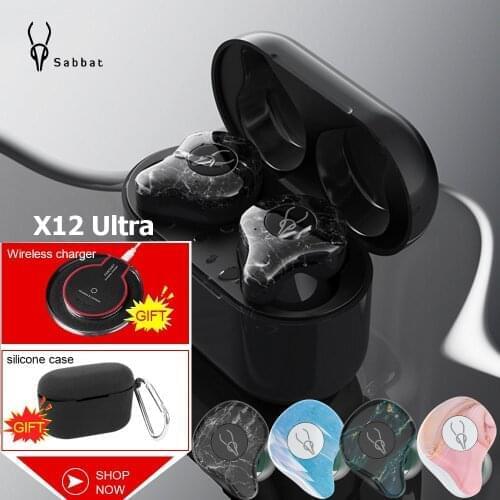 Gift Sabbat X12 Ultra TWS Earphone Wireless Earbuds BT 5.0 Headset IPX5 Waterproof APX-T Audio Type-C 120+5dB Sensitivity