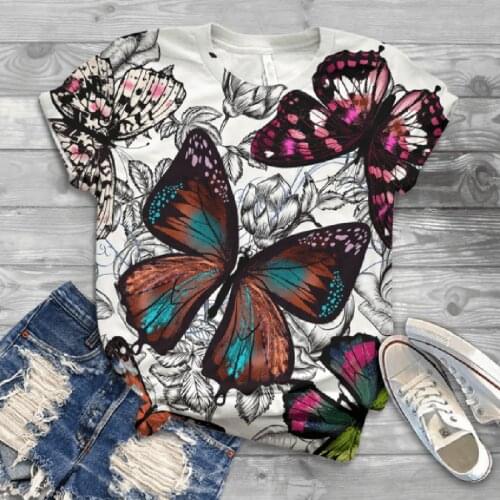 T Shirt Women Harajuku Tops Plus Size Women Short Sleeve 3D Butterfly Printed O-Neck Tops Tee T-Shirt Camisetas Mujer футболка