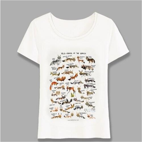 Fashion Summer T-Shirt Wild Canids Of The World Design Women T-Shirt Vintage Style Print Girl Casual Tops Girl Tees Harajuku