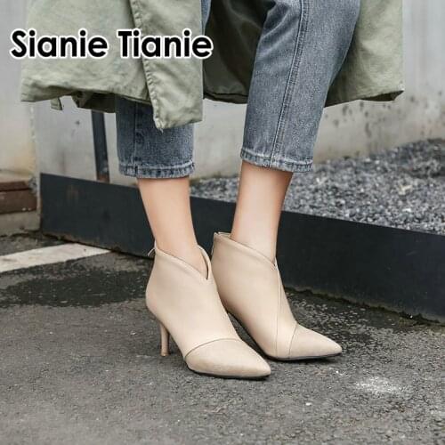 Sianie Tianie V Cut Design Women Boots Ankle Boots 2020 Winter Thin High Heels Short Boots Ladies Shoes Pumps Plus Size 44 45 11