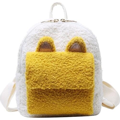 Ears Teddy Hair Women Backpack Soft Plush Backpacks Faux Fur Shoulders Bag Cute Furry Women Bag New Winter Bags For Women