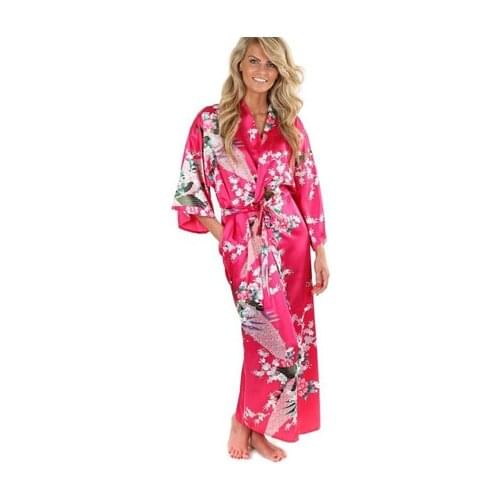 2015 Silk Bathrobe Women Satin Kimono Robes For Women Floral Robes Bridesmaids Long Kimono Robe Bride Silk Robe Dressing Gown