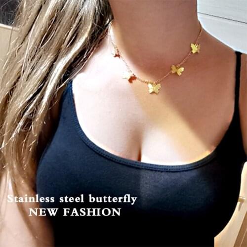 Stainless steel Bohemian Cute Butterfly Choker Necklace For Women Gold Silver Color Clavicle Chain 2020 Fashion Female Chocker