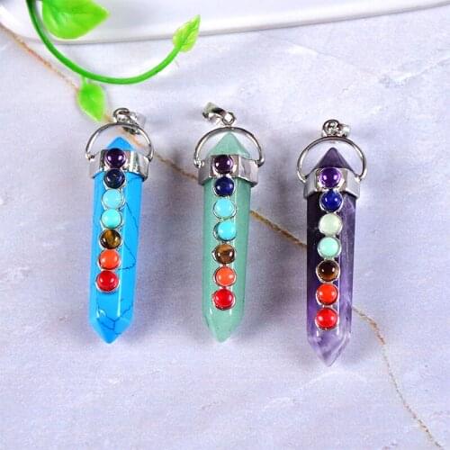 1PC Seven Chakras Pendant Rose Quartz Stone Pendant Amethyst Fashion For Men Women Jewelry Colourful Reiki Healing Amulet Gifts